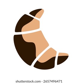 Minimalist croissant icon with abstract geometric segments in brown and beige. background. Bakery and pastry concept.