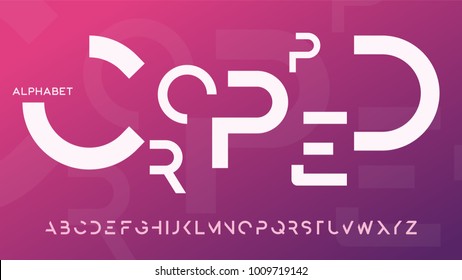Minimalist cropped regular futuristic decorative sans serif typeface design  Vector alphabet  letters  font  typography 