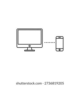 Minimalist cross device line icon on white background, ideal for technology, mobile, computing, and digital interface visuals.