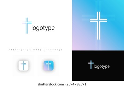 Minimalist cross logo with a soft gradient, symbolizing faith, spirituality, and Christian values. Ideal for churches, ministries, and religious organizations. Vector logo