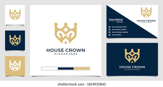 Minimalist crown house logo inspiration with line style and business card