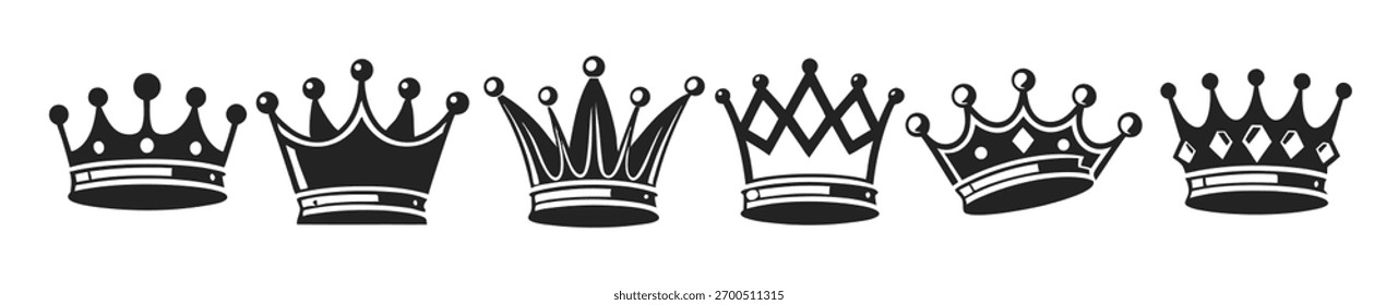 minimalist crown icon pack in black silhouette style