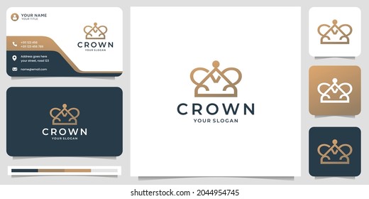 plantilla de logotipo de la corona minimalista. estilo de línea creativa con concepto de punto y diseño de tarjeta de visita.