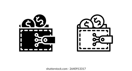 Minimalist crypto wallet glyph icons showcasing digital currency storage for mobile apps and web platforms