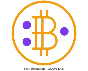 Minimalist cryptocurrency symbol featuring an orange 'B' with two vertical lines, enclosed in an orange circle, and accented by three blue dots. Modern flat design icon for digital currency, blockchai