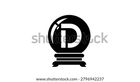 Minimalist crystal ball on a stand featuring a central letter P, perfect for mystical, psychic, and fortune-telling themes.