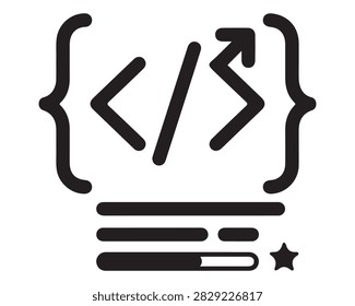 Minimalist CSS HTML code symbol with arrows and star for web development design