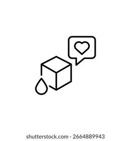 Minimalist Cube Icon Symbolizing Freshness With Liquid Drop And Heart Bubble