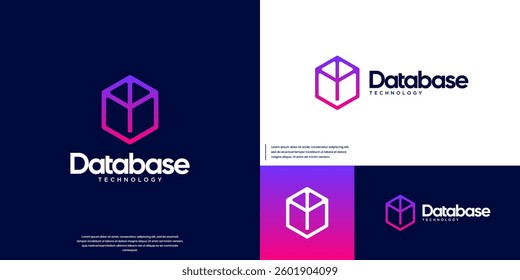 minimalist cube logo with digital storage concept, security system, vector design template.