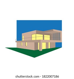 Minimalist cubism style house. House with 3D isometric. Vector illustration