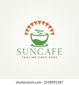 minimalist cup of coffee with sunshine icon logo vector illustration design. simple modern cafe and restaurant logo concept
