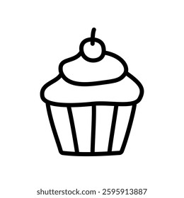Minimalist cupcake icon with a clean, modern design. Simple outline vector illustration, perfect for bakery graphics, dessert branding, menu designs, and celebration concepts.