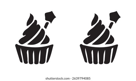 Minimalist Cupcake Icons Set on White Background