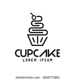 minimalist cupcake logo style line icon symbol design vector