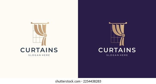 minimalist curtain logo inspiration with line art window style and business card template design.