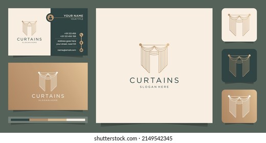 minimalist curtain logo template. gold color, blind curtain and business card inspiration.