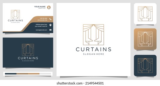 minimalist curtains logo design concept with business card template.