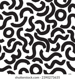 Minimalist curvy line seamless pattern. Abstract trendy print, swirl paint brush stroke lines. Artistic stylish vector seamless background design. Chaotic ink brush scribble decorative texture