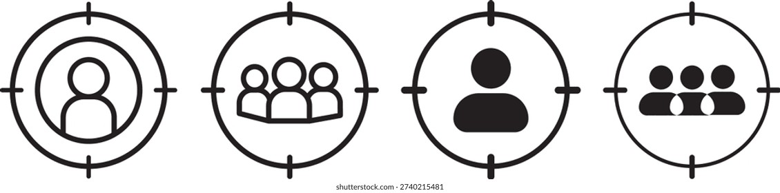 Minimalist customer profile icons, user behavior and selection symbols, digital marketing and strategy graphics, professional web design illustration.