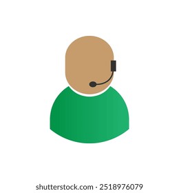 Icono de Asistencia al cliente minimalista con auriculares.  Icono minimalista de un Representante de Asistencia al cliente con auriculares y atuendo verde. Representa asistencia, comunicación y servicio.