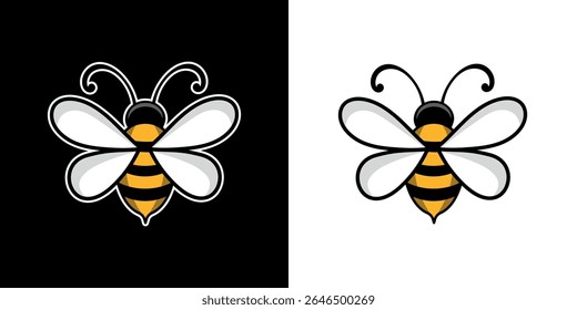 Minimalist Cute Bee Character - Flying Cartoon Insect Design in Simple Flat Style