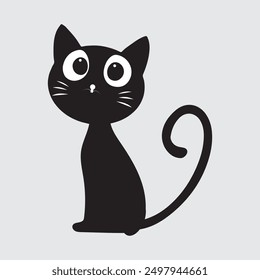 Minimalista lindo gato negro Ilustración vectorial, una Ilustración vectorial minimalista de un lindo gato negro con ojos grandes y un diseño simple. Perfecto para su uso en proyectos gráficos, diseño de productos