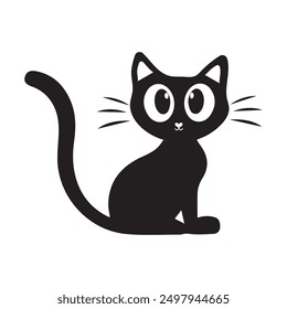 Minimalista lindo gato negro Ilustración vectorial, una Ilustración vectorial minimalista de un lindo gato negro con ojos grandes y un diseño simple. Perfecto para su uso en proyectos gráficos, diseño de productos