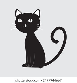 Minimalista lindo gato negro Ilustración vectorial, una Ilustración vectorial minimalista de un lindo gato negro con ojos grandes y un diseño simple. Perfecto para su uso en proyectos gráficos, diseño de productos