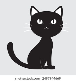 Minimalista lindo gato negro Ilustración vectorial, una Ilustración vectorial minimalista de un lindo gato negro con ojos grandes y un diseño simple. Perfecto para su uso en proyectos gráficos, diseño de productos