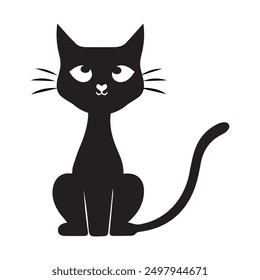 Minimalista lindo gato negro Ilustración vectorial, una Ilustración vectorial minimalista de un lindo gato negro con ojos grandes y un diseño simple. Perfecto para su uso en proyectos gráficos, diseño de productos