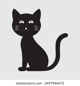 Minimalista lindo gato negro Ilustración vectorial, una Ilustración vectorial minimalista de un lindo gato negro con ojos grandes y un diseño simple. Perfecto para su uso en proyectos gráficos, diseño de productos