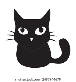 Minimalist Cute Black Cat Vector Illustration, A minimalist vector illustration of a cute black cat with big eyes and a simple design. Perfect for use in graphic projects, product design