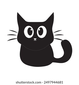 Minimalista lindo gato negro Ilustración vectorial, una Ilustración vectorial minimalista de un lindo gato negro con ojos grandes y un diseño simple. Perfecto para su uso en proyectos gráficos, diseño de productos