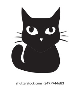 Minimalist Cute Black Cat Vector Illustration, A minimalist vector illustration of a cute black cat with big eyes and a simple design. Perfect for use in graphic projects, product design