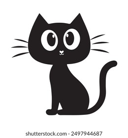 Minimalista lindo gato negro Ilustración vectorial, una Ilustración vectorial minimalista de un lindo gato negro con ojos grandes y un diseño simple. Perfecto para su uso en proyectos gráficos, diseño de productos