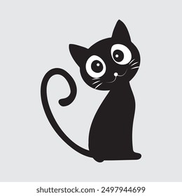 Minimalista lindo gato negro Ilustración vectorial, una Ilustración vectorial minimalista de un lindo gato negro con ojos grandes y un diseño simple. Perfecto para su uso en proyectos gráficos, diseño de productos