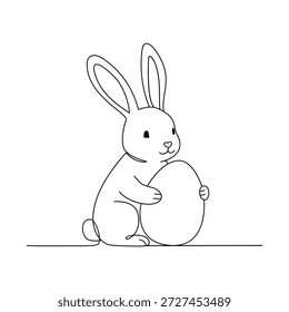 Minimalista coelho bonito segurando a ilustração da arte da linha do ovo de Páscoa