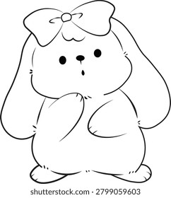 Minimalist cute bunny outline vector illustration featuring a clean and adorable line art design. This charming rabbit icon is perfect for children's projects, Easter themes, animal-related designs, nursery decorations, educational materials, greeting cards, websites, mobile applications, and user interface elements. Isolated on a white background with scalable vector quality and editable strokes.