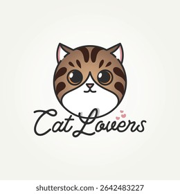 minimalist cute cat head cartoon line art icon logo vector illustration design. simple modern dog lovers and dog care logo concept