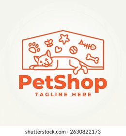 minimalist cute cat sleeping line art icon logo vector illustration design. simple modern pet shops, veterinary, and animals shelters logo concept
