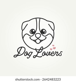 minimalist cute dog head cartoon line art icon logo vector illustration design. simple modern dog lovers and dog care logo concept