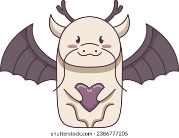 minimalist cute dragon with heart design with transparent background