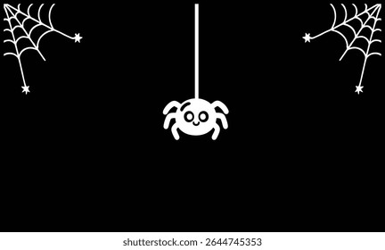 Minimalist Cute Halloween Spider Hanging with Spider Webs Vector
