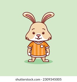 minimalist cute rabbit animal wearing soccer shirt cartoon flat icon vector Illustration design. simple modern cute rabbit isolated flat cartoon style