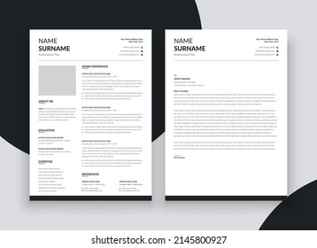 Minimalist CV resume and cover letter - minimal design - black and white background vector - stylish minimalism