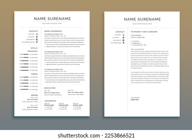 Minimalist CV resume and cover letter, minimal designer