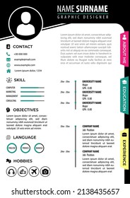 Minimalist CV Resume Template. Editable Vector. Modern Simple Clean Design. Best fir Job Application