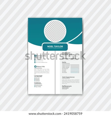 Minimalist cv resume template elegant with  color shades combination vector design