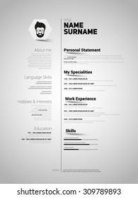 Minimalist CV, Resume Template With Simple Design, Vector