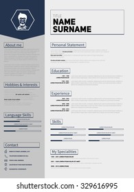 Minimalist CV, resume template with simple design, vector